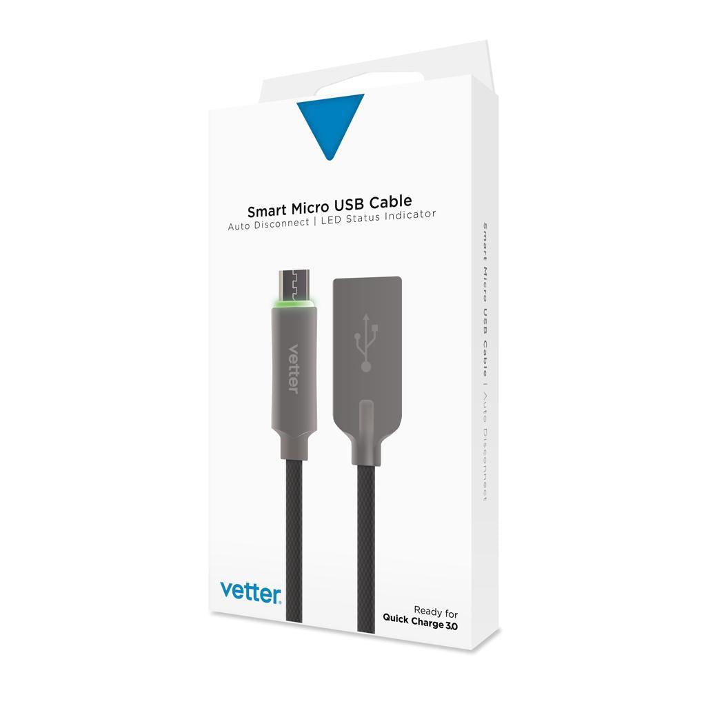 Cablu Smart Micro USB, Auto Disconnect, Led Status Indicator, Black - vetter.store