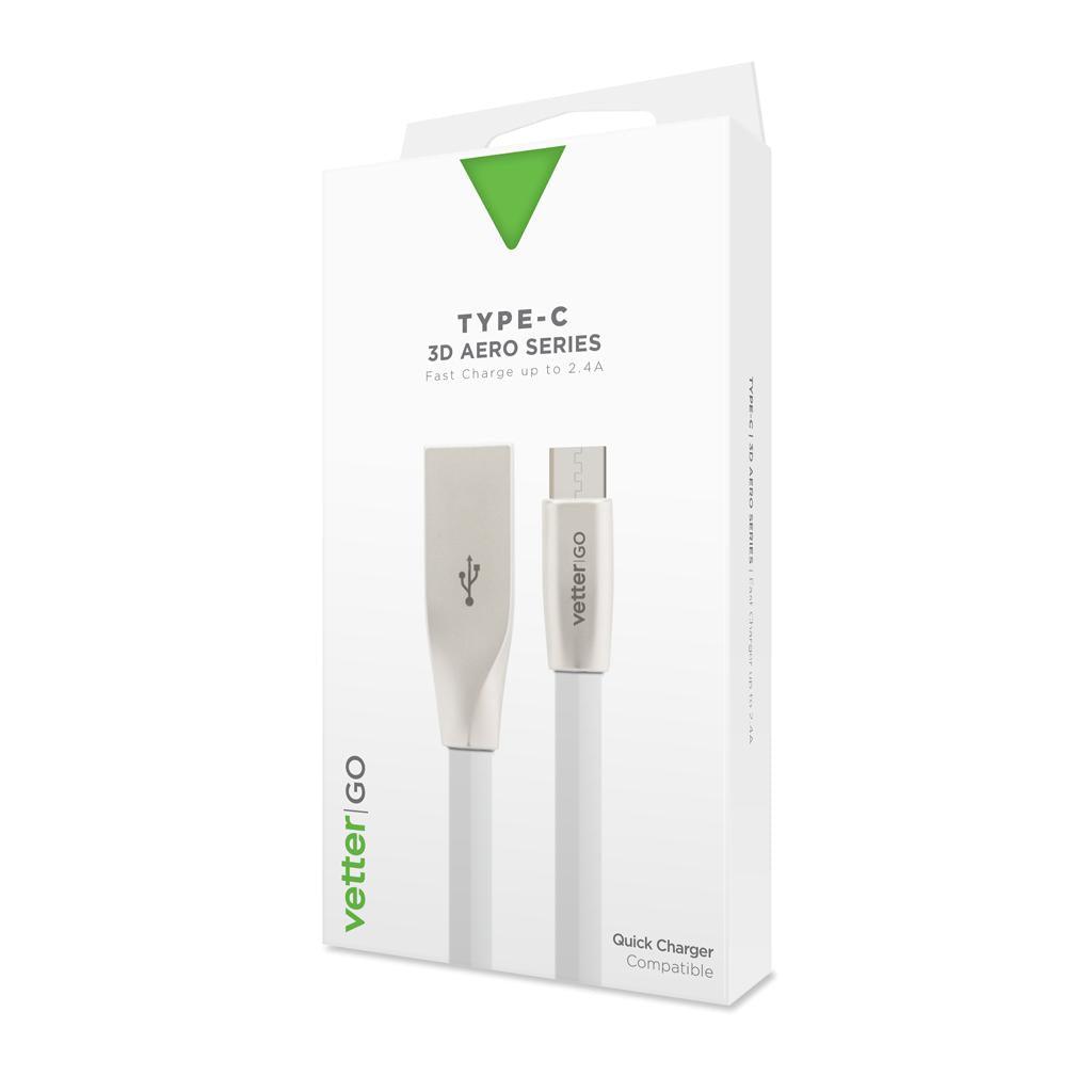 Cablu Type-C Cable, Quick Charge, 3D Aero, Vetter GO, Grey - vetter.store