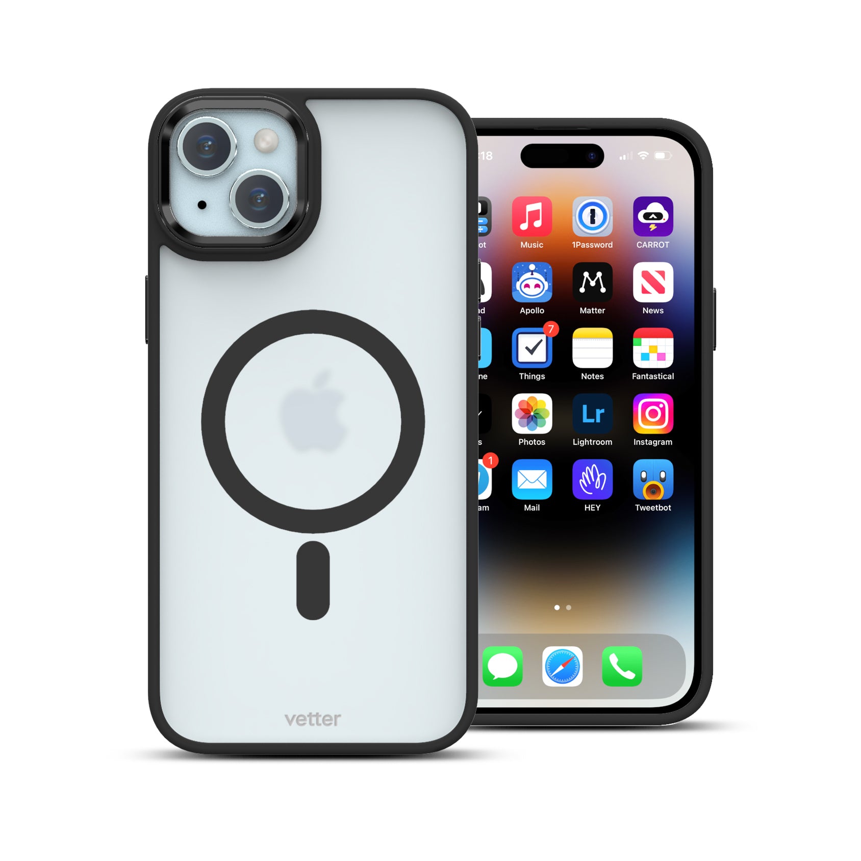 Husa iPhone 15 Plus, Clip-On Hybrid, MagSafe Compatible, Negru mat