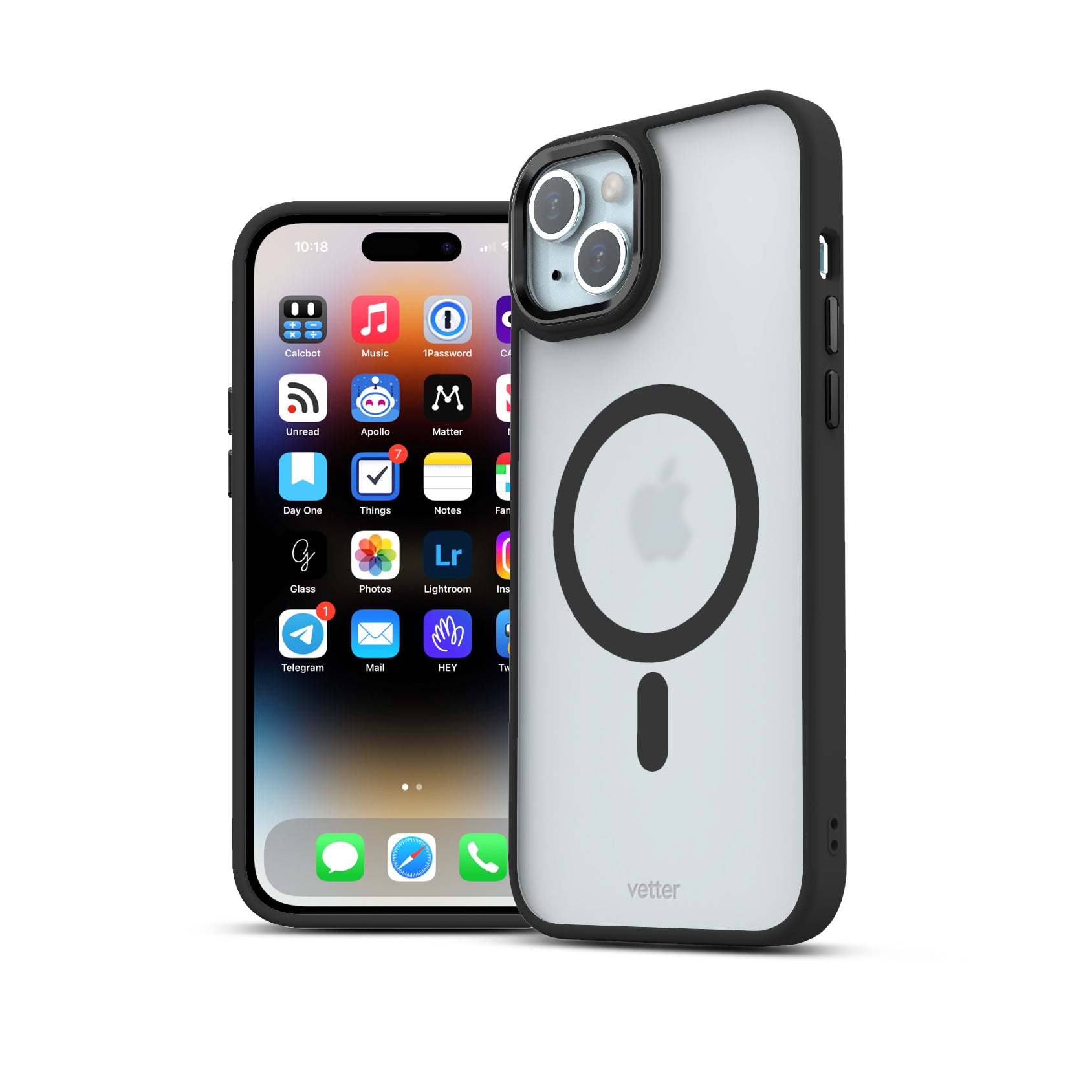 Husa iPhone 15, Clip-On Hybrid, Matt, MagSafe Compatible, Black