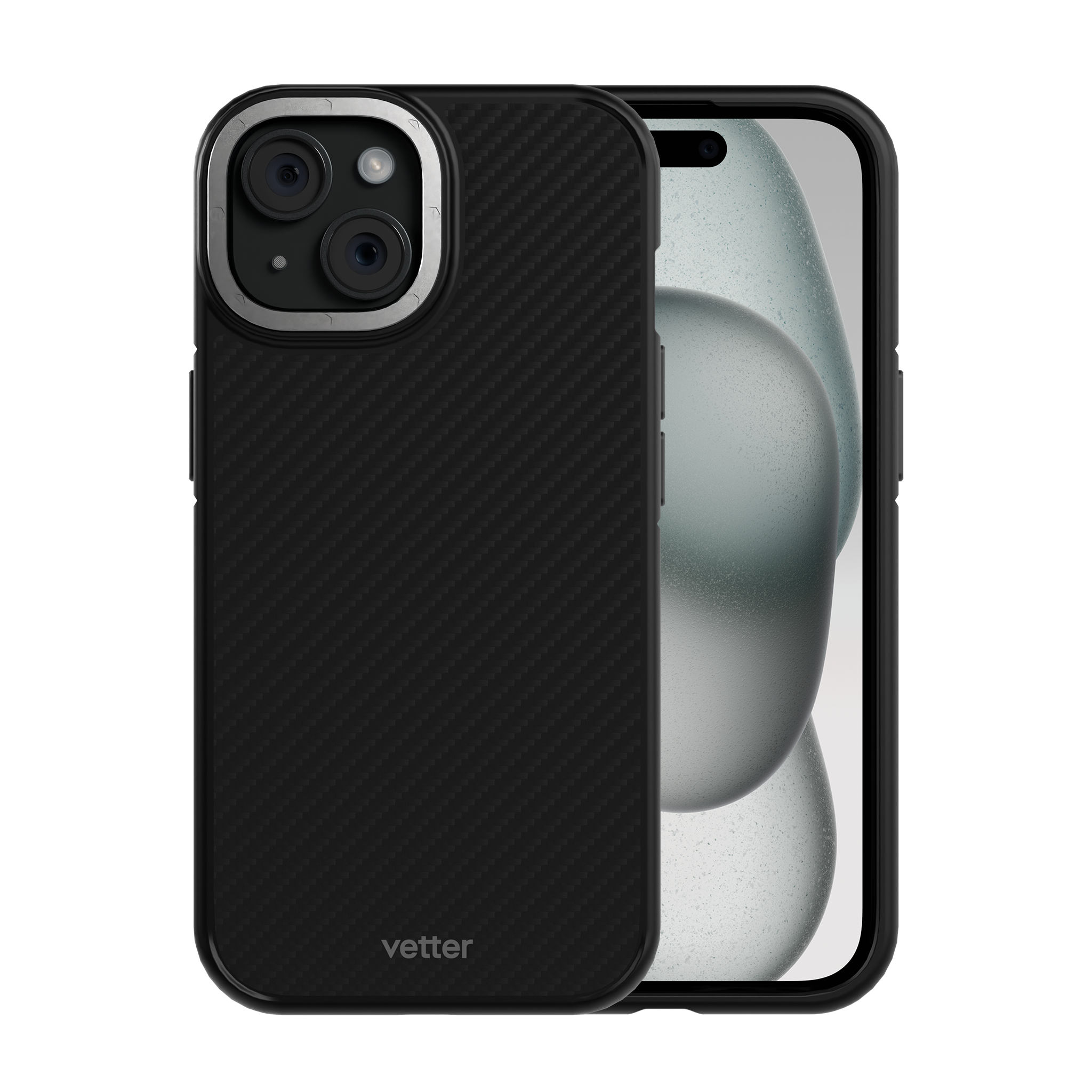 Husa iPhone 15 Plus, Clip-On MagSafe Compatible, Aramida, Hybrid  Kevlar, Negru cu gri
