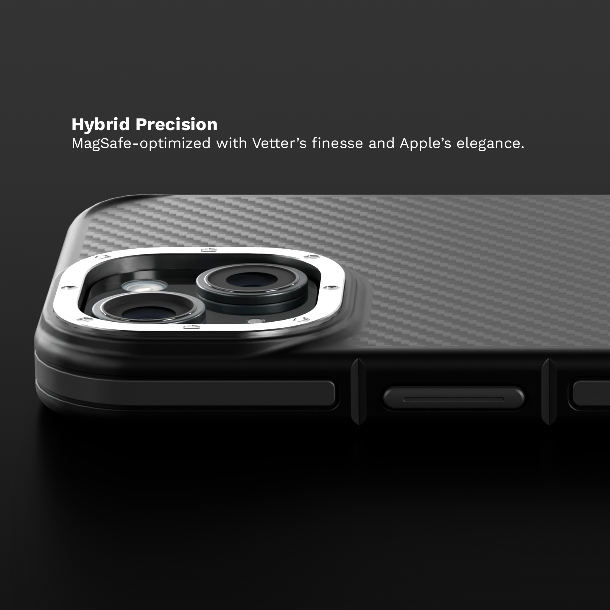 Husa iPhone 15 Plus, Clip-On MagSafe Compatible, Aramida, Hybrid  Kevlar, Negru cu gri