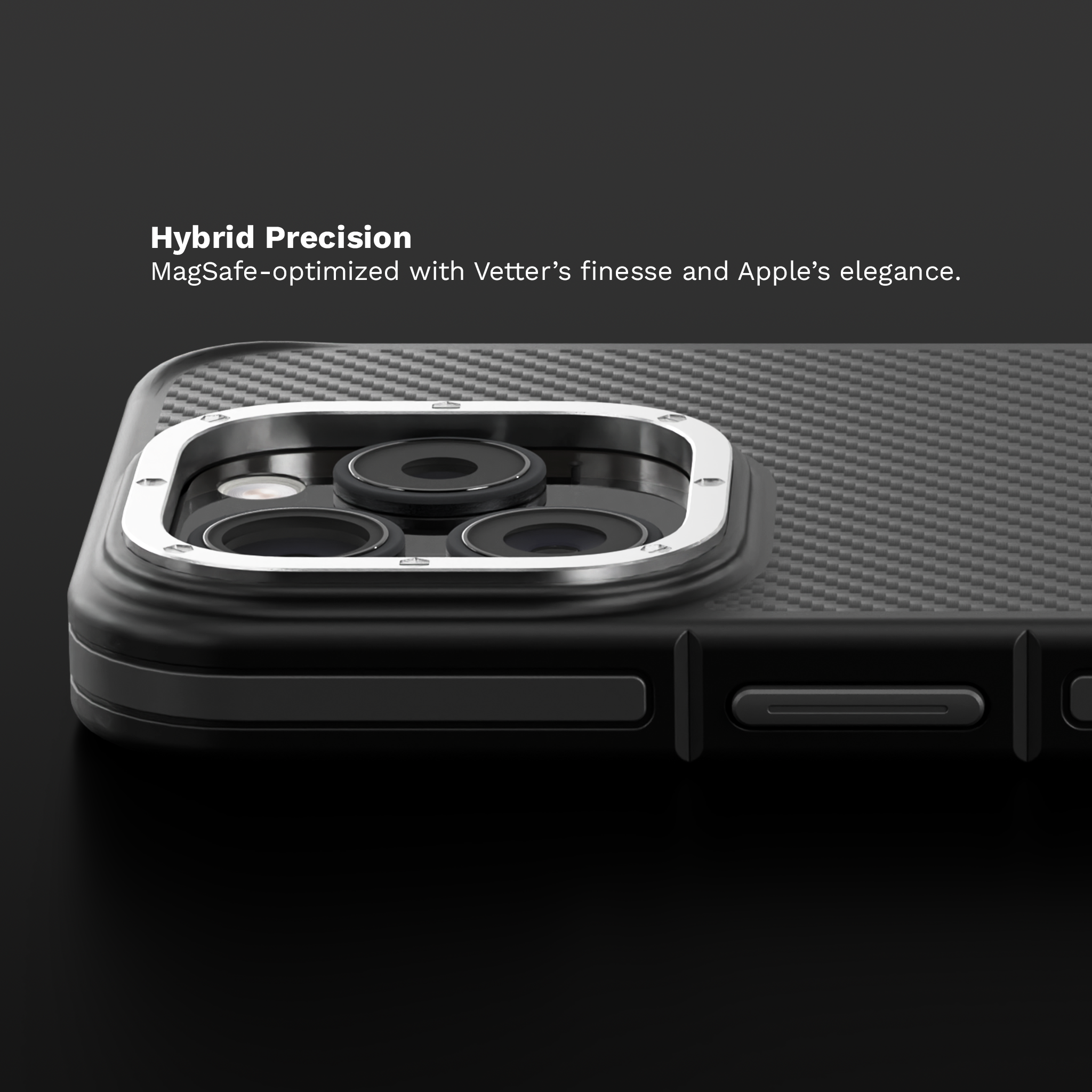 Husa pentru iPhone 15 Pro, Clip-On MagSafe Compatible, Aramid Fiber, Hybrid  Kevlar, Black and Grey
