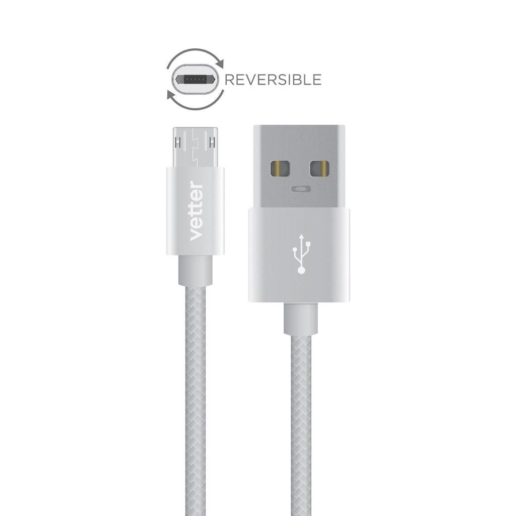 Cablu Reversibil Micro USB, Nylon Braided Wire, 1 m, Grey - vetter.store
