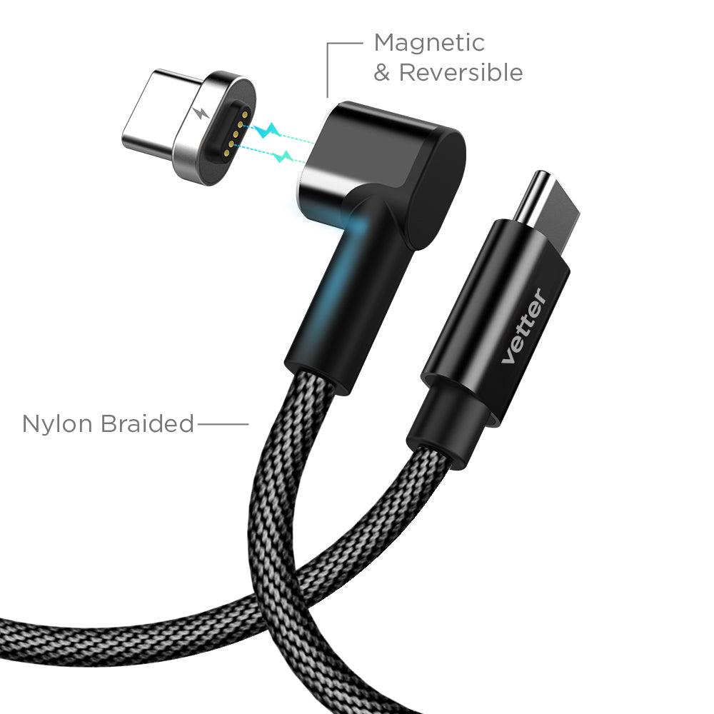 Cablu Type-C Cable to Type-C with Magnetic Connector, Nylon Braided, Black - vetter.store