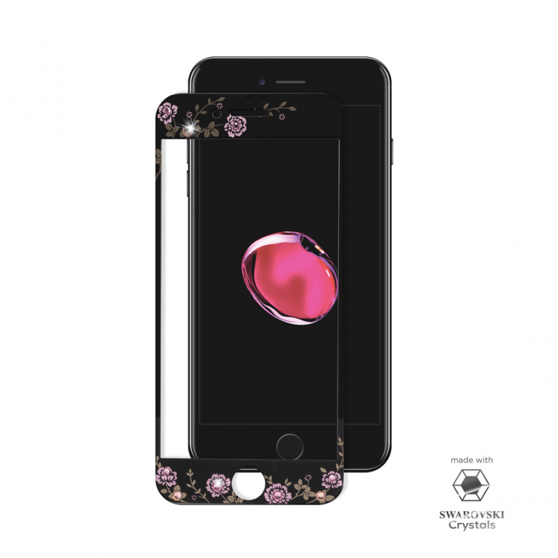 Folie Protectie Ecran iPhone SE2, 8, 7, 6s, 6, Full Frame Tempered Glass, with Swarovski Crystals, Negru - vetter.ro