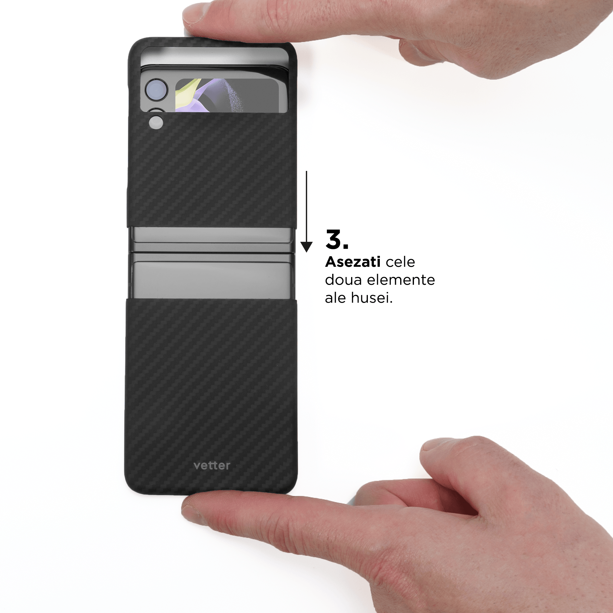 Husa Samsung Galaxy Z Flip4 5G, Clip-On, made from Aramid Fiber, Kevlar, Black - vetter.ro