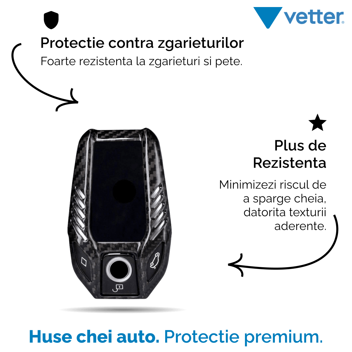 Husa Vetter pentru cheie Mercedes-Benz W203, W210, W211, made from Carbon, Glossy Rosu - vetter.ro