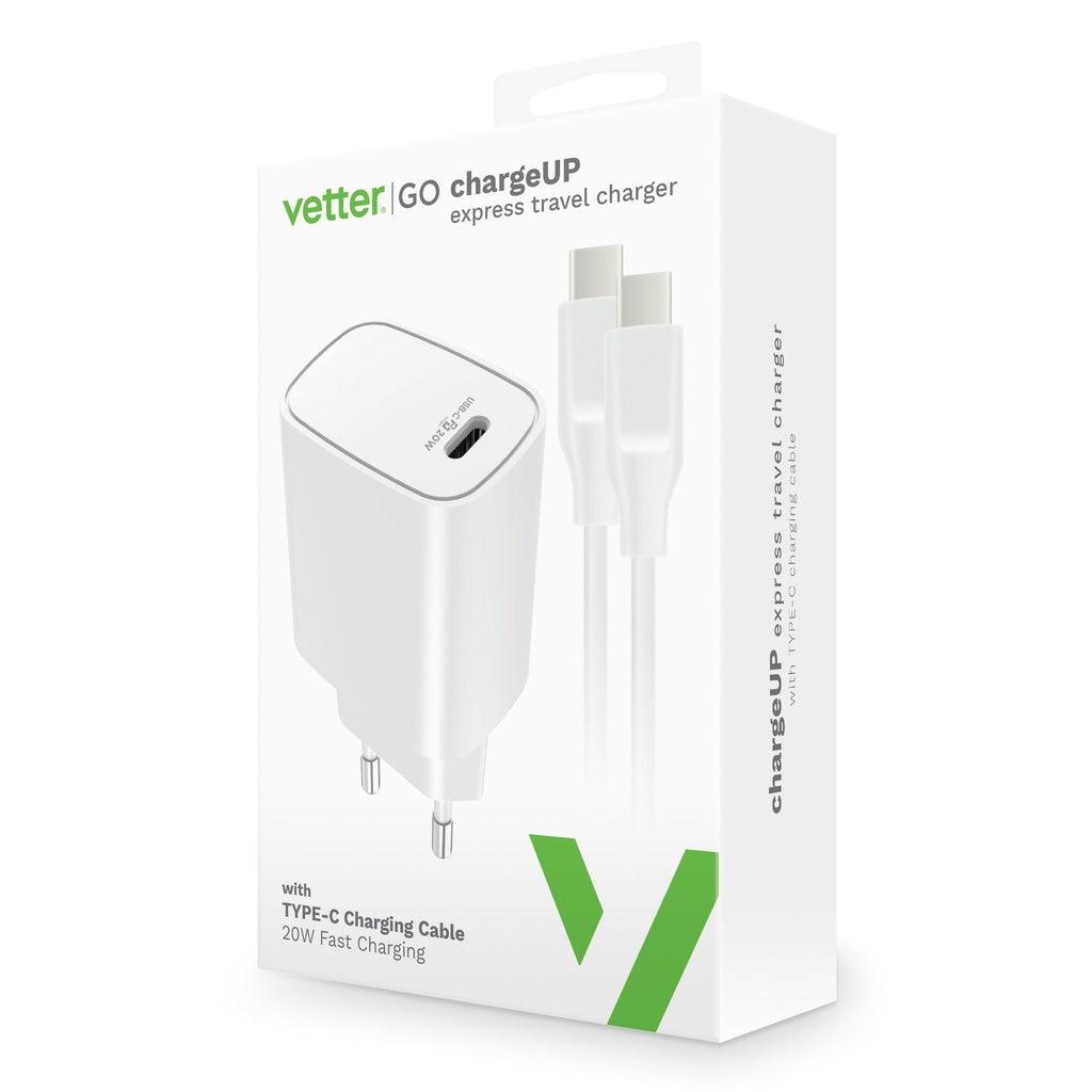 Incarcator chargeUP, Smart Travel Charger with Type-C Cable, Vetter Go, Power Delivery, 20W, White - vetter.ro