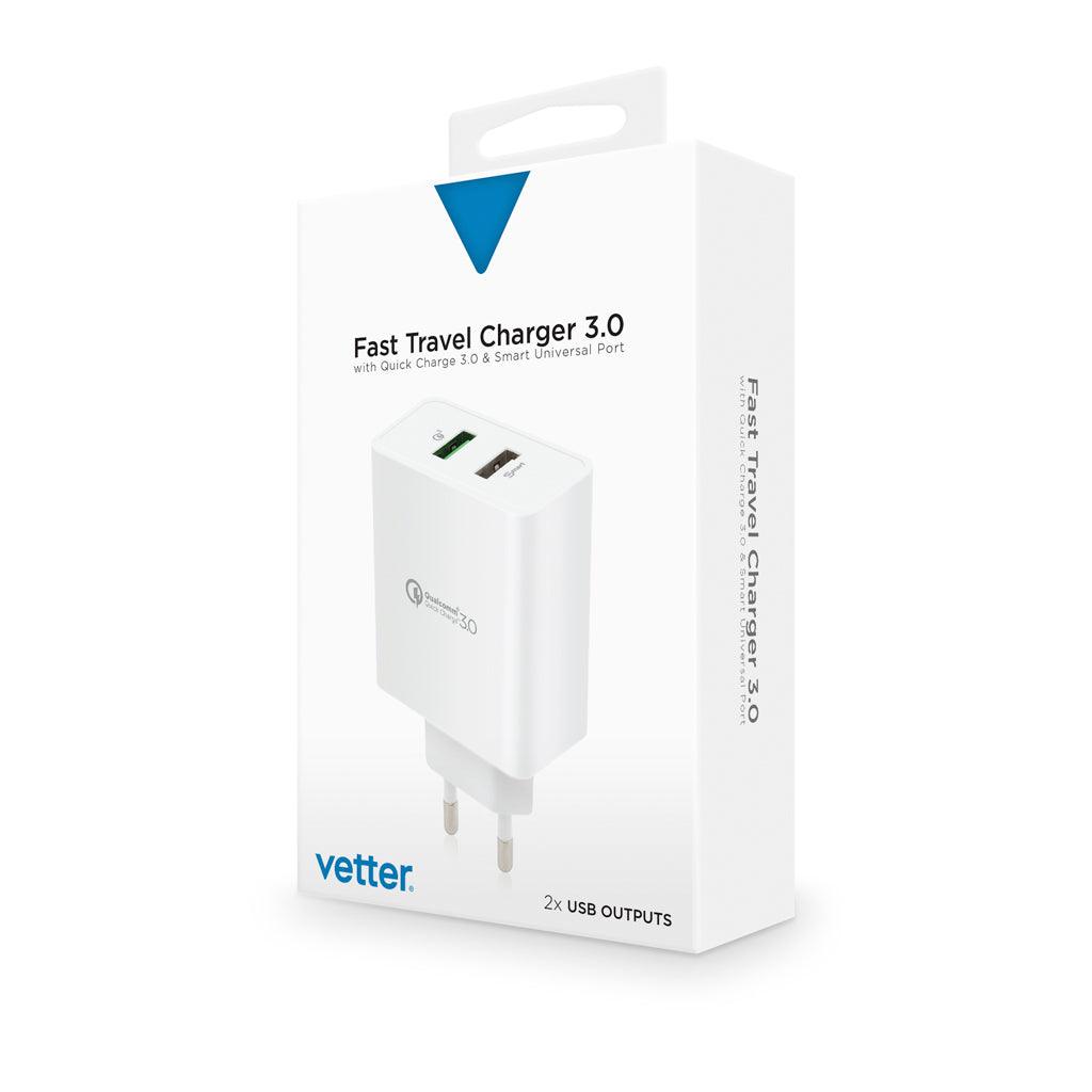 Incarcator retea Vetter, Fast Travel Charger, with Quick Charge 3.0 and Smart Port, Alb - vetter.ro