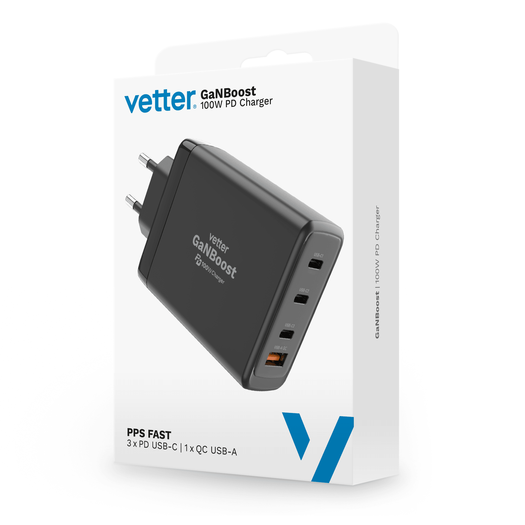 Incarcator/statie de incarcare Vetter GanBoost 100w, 3x USB-C, 1x USB-A - vetter.store